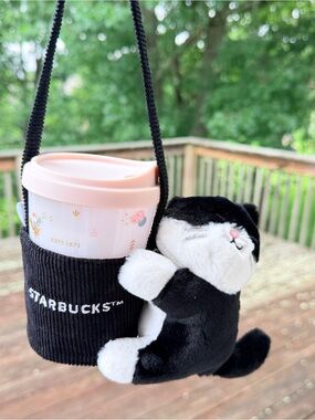 Starbucks Black & White Cat Plush Cup Sleeve  Holder – Rare Taiwan